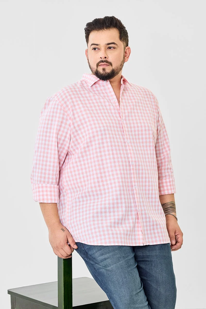 SNITCH Pink Linen Blend Checks Plus Size Shirt for Men | Best Price UAE