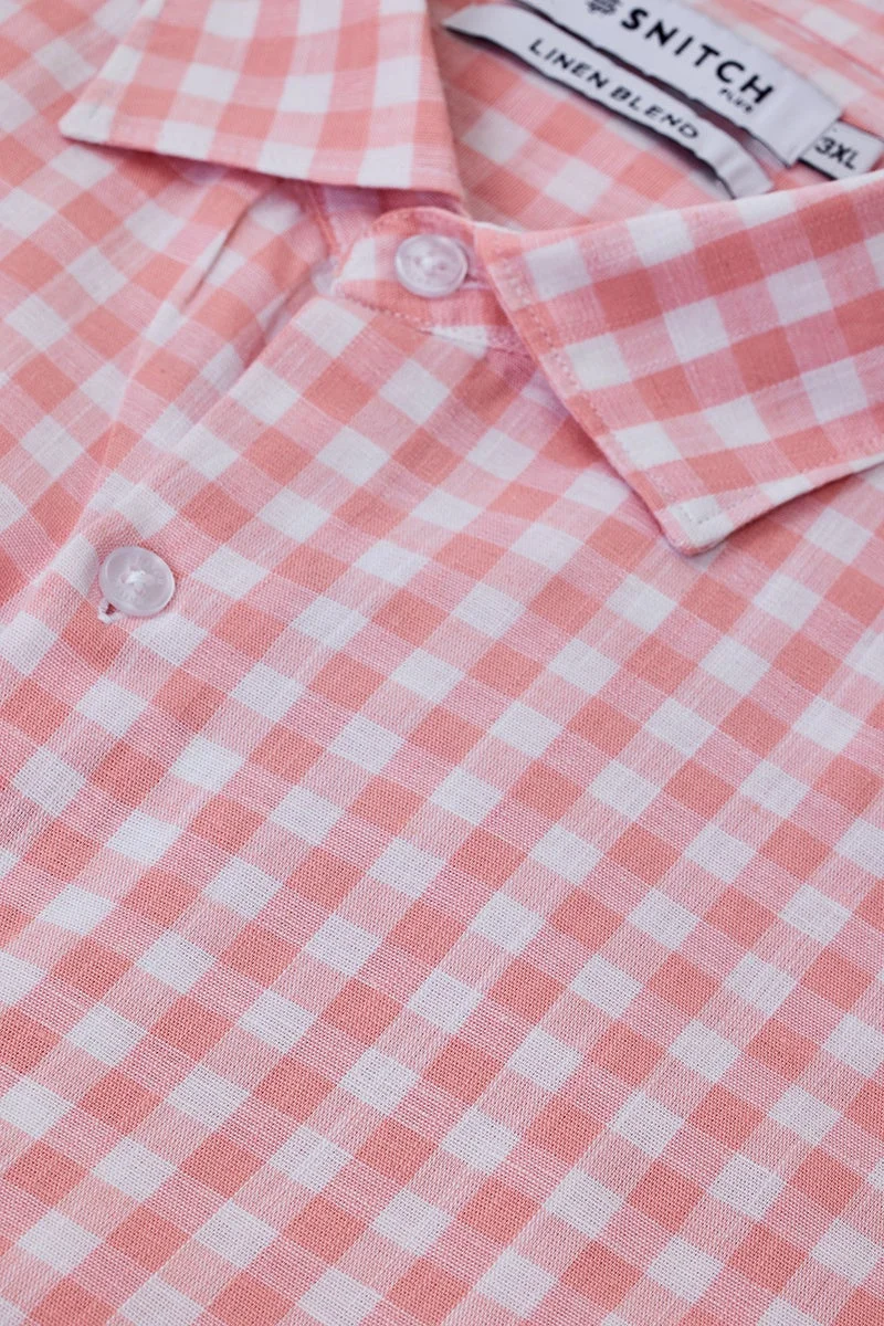 SNITCH Pink Linen Blend Checks Plus Size Shirt for Men | Best Price UAE