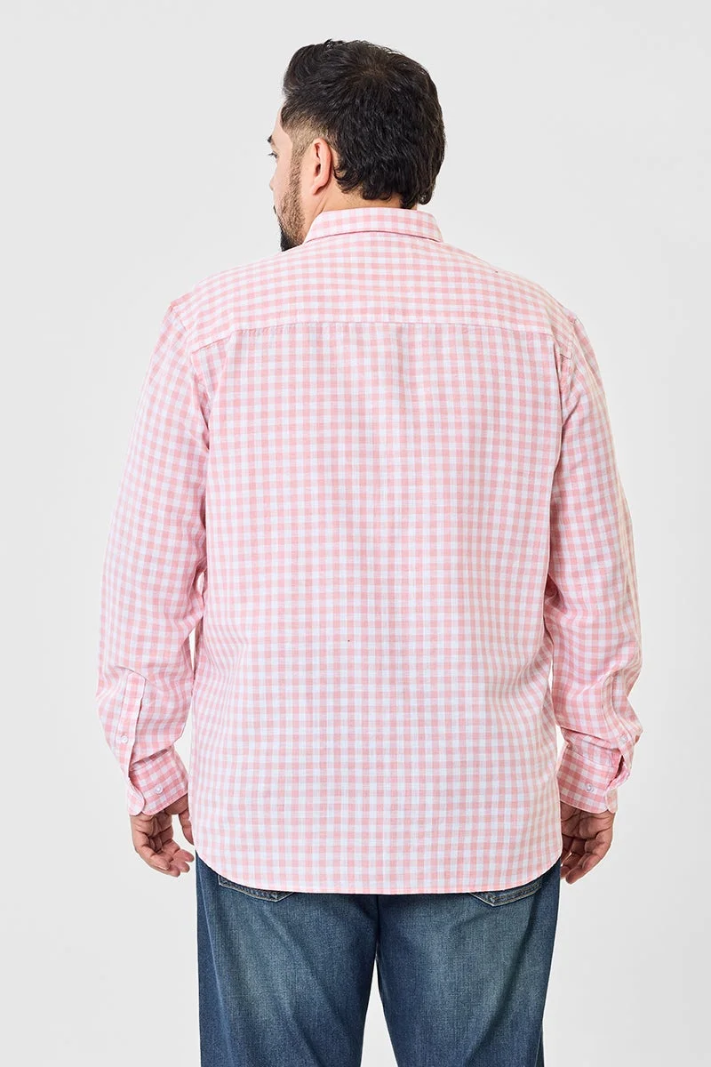 SNITCH Pink Linen Blend Checks Plus Size Shirt for Men | Best Price UAE