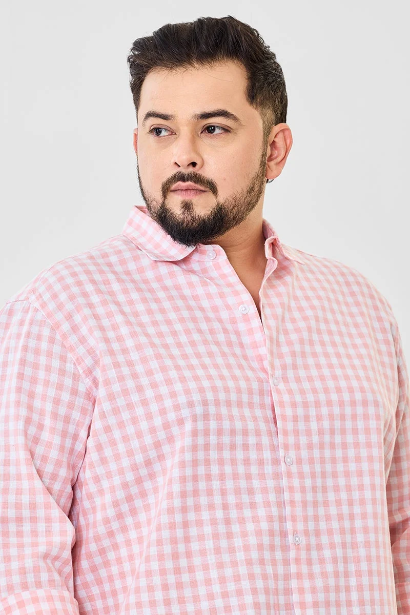 SNITCH Pink Linen Blend Checks Plus Size Shirt for Men | Best Price UAE