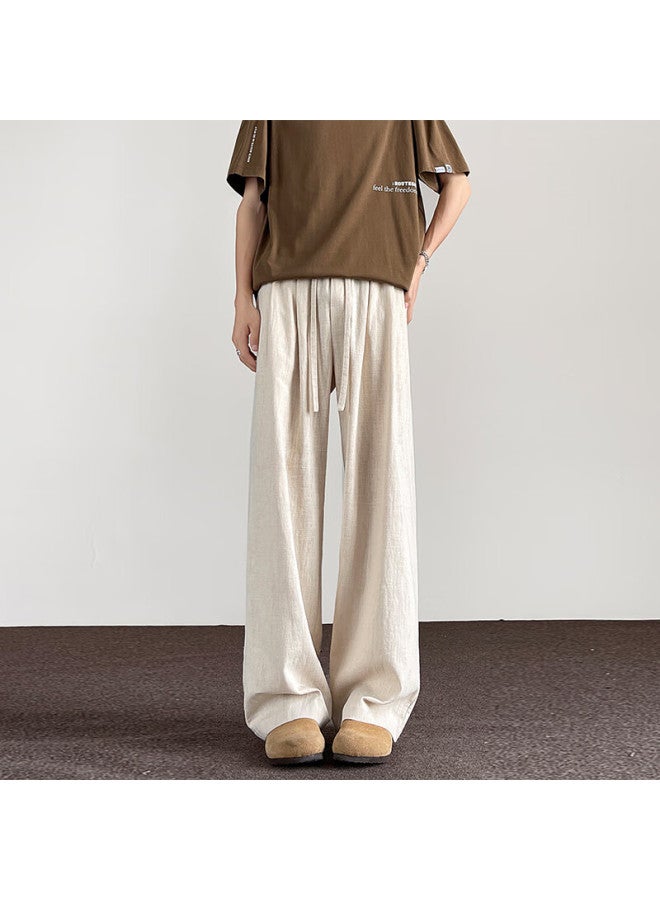 Swamp Area Men's Linen Pants, Spring And Autumn Season, Loose-fitting Breathable Draping Wide-leg Cotton Casual Trousers Ks2583 Apricot Color 3XL - Image 3