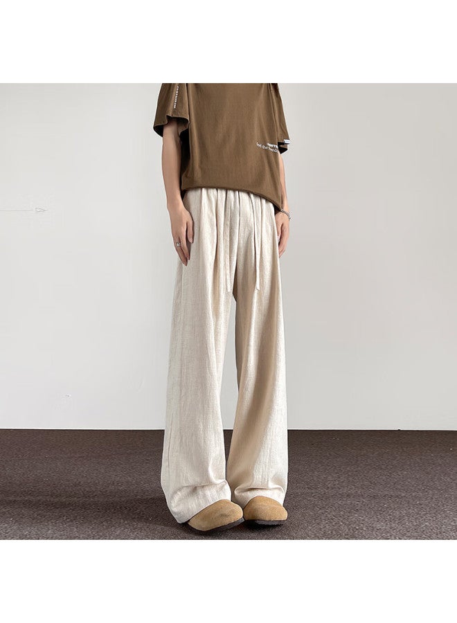 Swamp Area Men's Linen Pants, Spring And Autumn Season, Loose-fitting Breathable Draping Wide-leg Cotton Casual Trousers Ks2583 Apricot Color 3XL - Image 2
