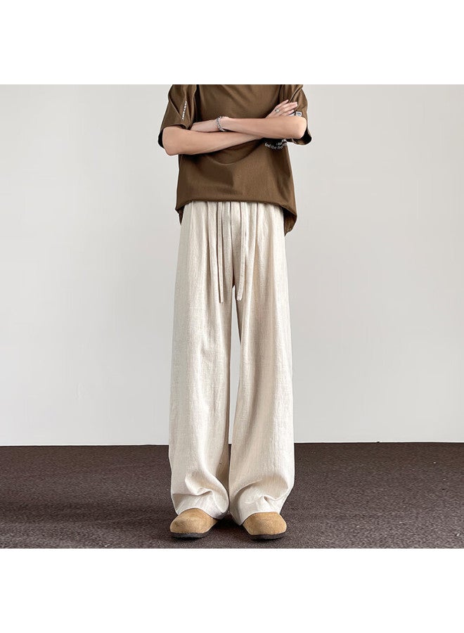 Swamp Area Men's Linen Pants, Spring And Autumn Season, Loose-fitting Breathable Draping Wide-leg Cotton Casual Trousers Ks2583 Apricot Color 3XL - Image 5
