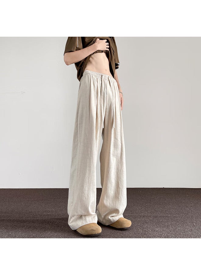 Swamp Area Men's Linen Pants, Spring And Autumn Season, Loose-fitting Breathable Draping Wide-leg Cotton Casual Trousers Ks2583 Apricot Color 3XL - Image 4