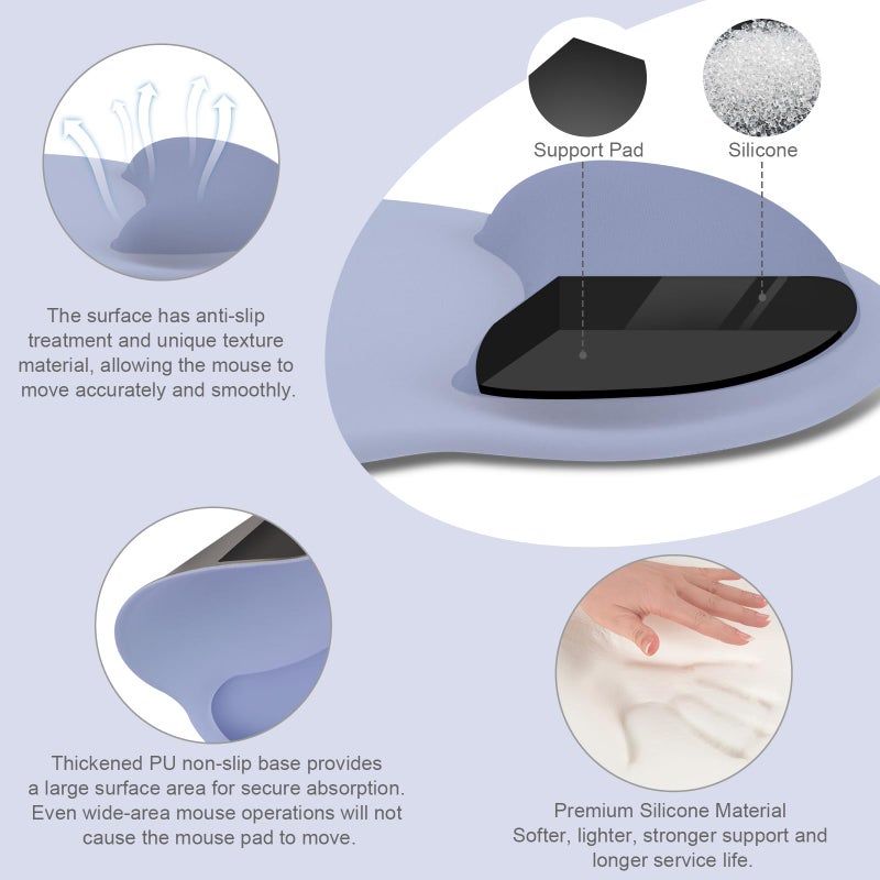 MOSISO Wrist Rest Support for Mouse Pad&Keyboard Set, Circle Curved Ergonomic Mousepad&Coaster Non-Slip Base Home/Office Pain Relief&Easy Typing Pad with Soft Cloth&Silicone Lining, Stone Blue - Image 2