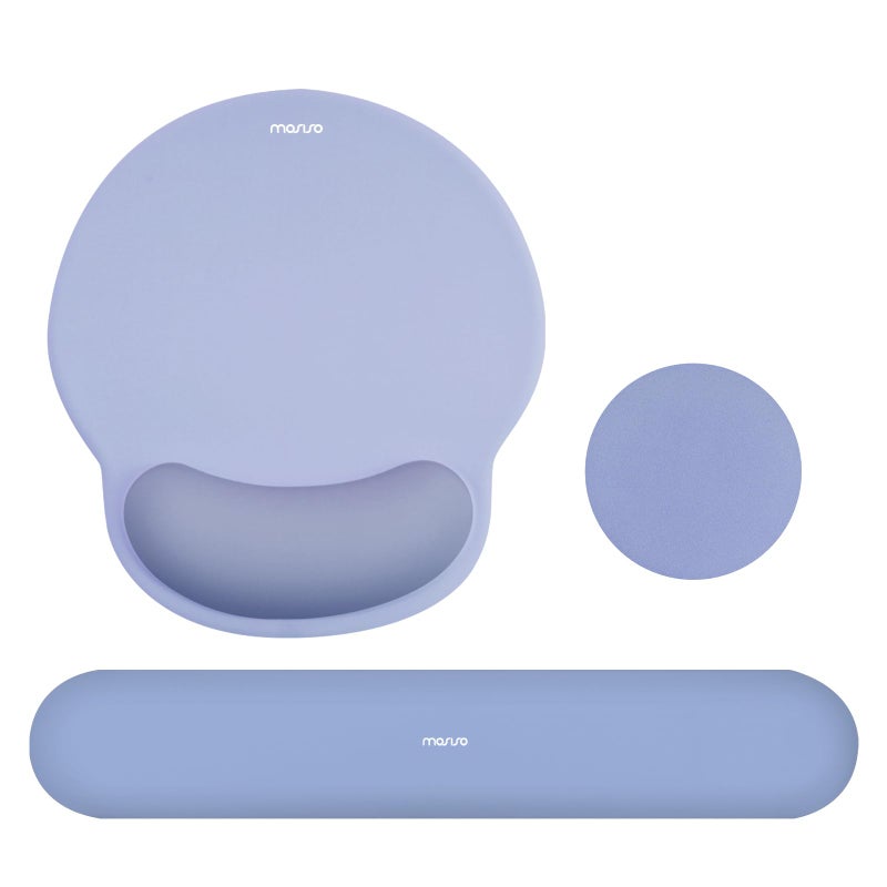 MOSISO Wrist Rest Support for Mouse Pad&Keyboard Set, Circle Curved Ergonomic Mousepad&Coaster Non-Slip Base Home/Office Pain Relief&Easy Typing Pad with Soft Cloth&Silicone Lining, Stone Blue - Image 1