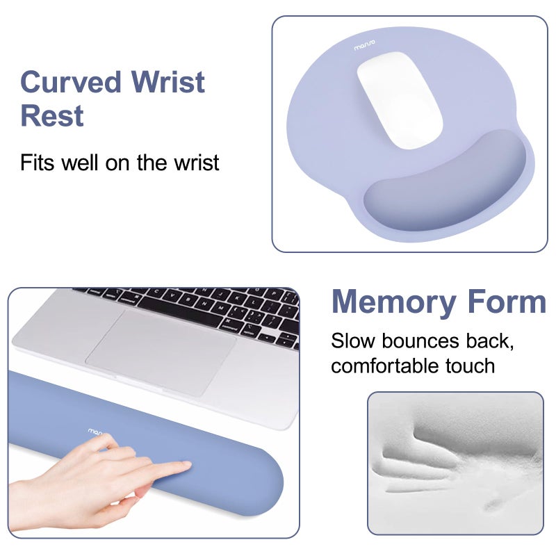 MOSISO Wrist Rest Support for Mouse Pad&Keyboard Set, Circle Curved Ergonomic Mousepad&Coaster Non-Slip Base Home/Office Pain Relief&Easy Typing Pad with Soft Cloth&Silicone Lining, Stone Blue - Image 4