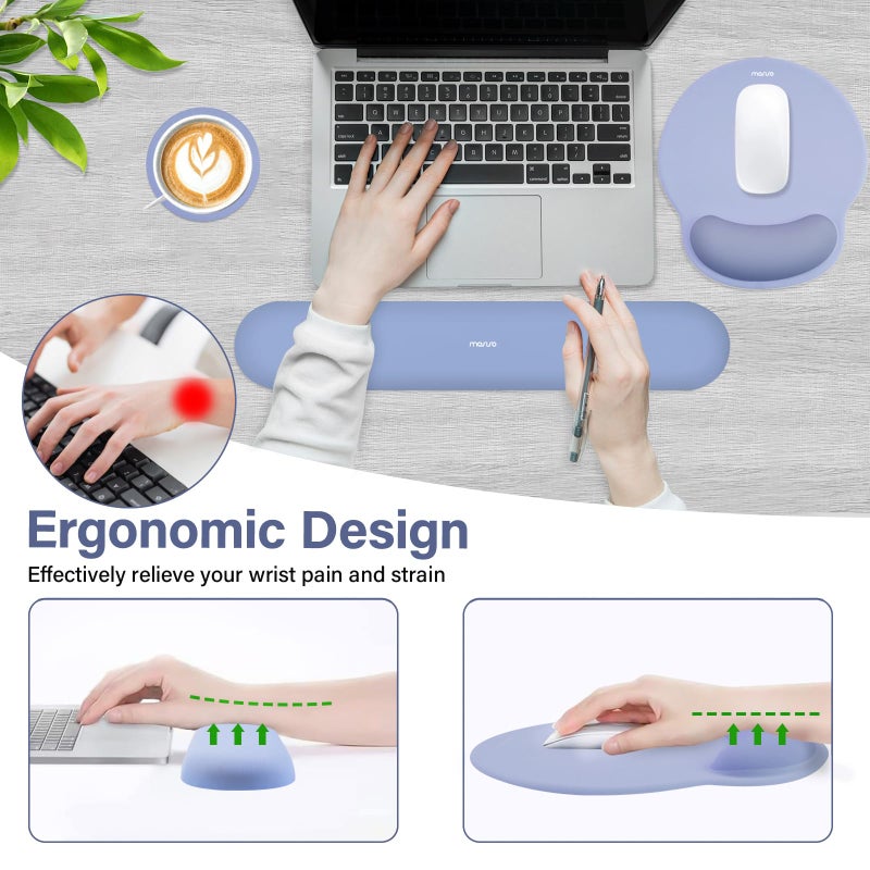 MOSISO Wrist Rest Support for Mouse Pad&Keyboard Set, Circle Curved Ergonomic Mousepad&Coaster Non-Slip Base Home/Office Pain Relief&Easy Typing Pad with Soft Cloth&Silicone Lining, Stone Blue - Image 3
