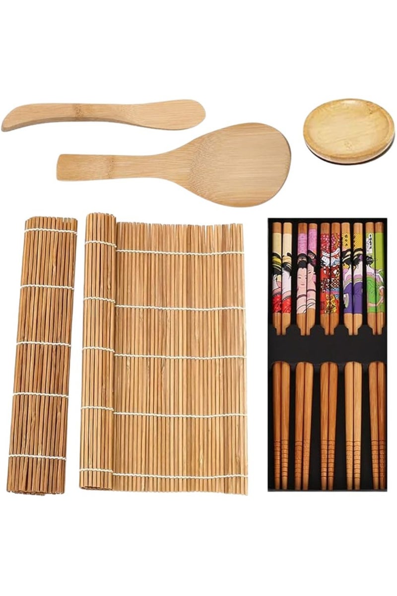 LIMOS Sushi Making Kit Set, 10 PCS Beginner Sushi Kit Including 2 Sushi Roller, 5 Pairs of Chopsticks,1 Paddle,1 Spreader, 1 Sause Dish Set for Sushi Lovers. - Image 1