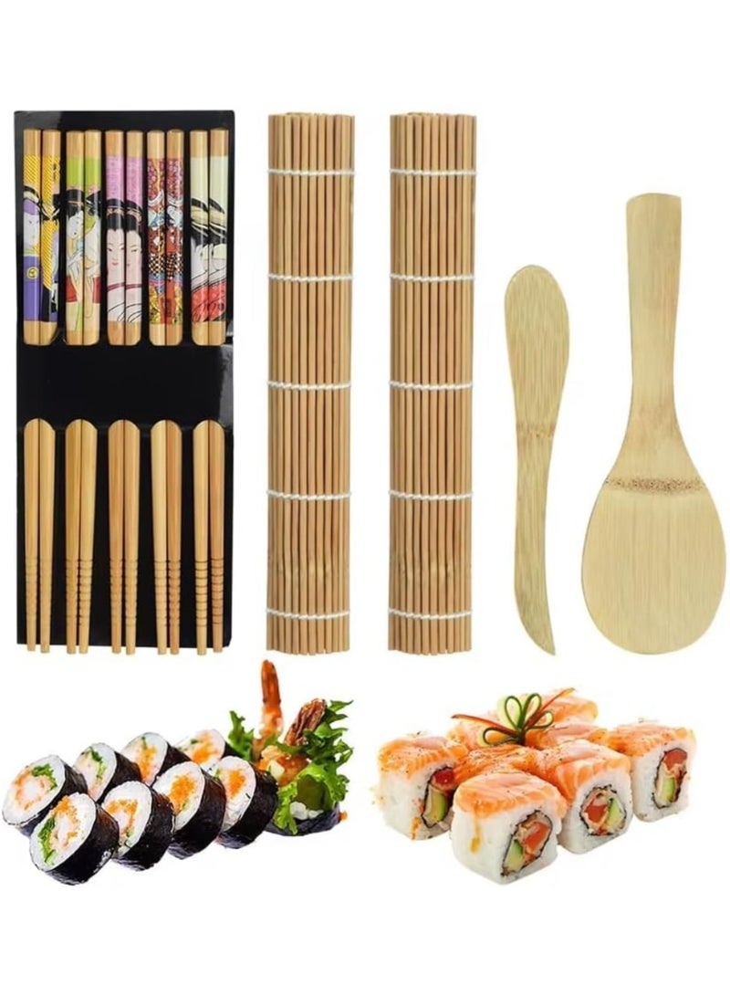 LIMOS 9-Piece Sushi Making Kit – DIY Bamboo Sushi Roller Set with 2 Mats, Rice Spreader, Spoon & 5 Pairs Chopsticks – Complete Sushi Kit for Beginners, Home Cooking, Gifts & Japanese Cuisine Lovers - Image 1