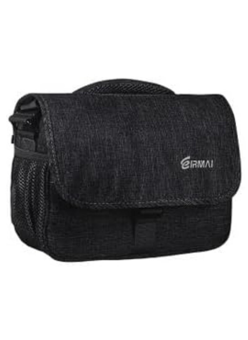 EMB-SS06L Model Eirmai handbag for cameras and photography equipment accommodates 1 camera, 5 lenses, and other accessories. Side pockets for additional items. Made of nylon in gray.