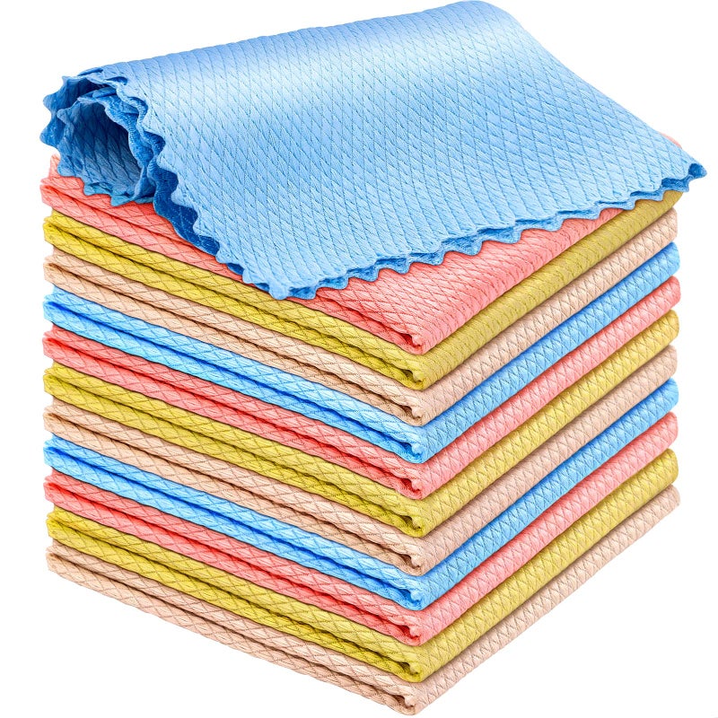 Niveaya Nano Streak Free Miracle Cleaning Cloths  12 Pack Reusable Nanoscale Fish Scale Cleaning Cloth Lint Free Cleaning Cloth for Glass Dishes Mirrors Stainless Steel Appliances Etc