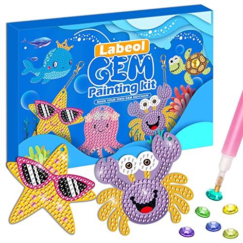 Labeol Arts and Crafts for Kids Ages 812 Creat Your Own GEM Keychains5D Diamond Art by Numbers GEM Art Kits for Kids Girls Toddler Crafts Age 67 68 1012 Ocean - Image 1
