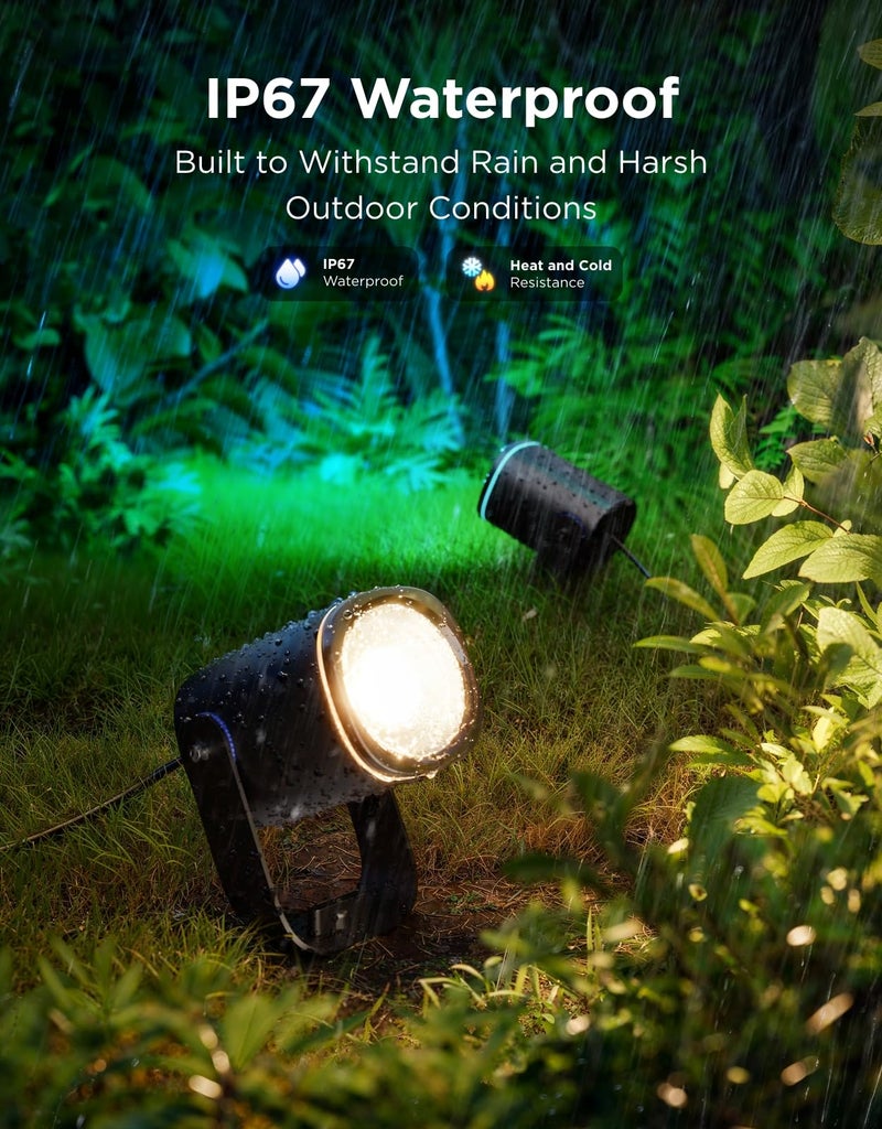 Govee Outdoor Spot Lights 2, IP67 Waterproof Spotlights, Landscape Lights Work with Matter, Alexa, and Google Assistant, RGBWIC Color Changing Light for Outdoor Decor, Patio Decorations, 4 Pack - Image 4