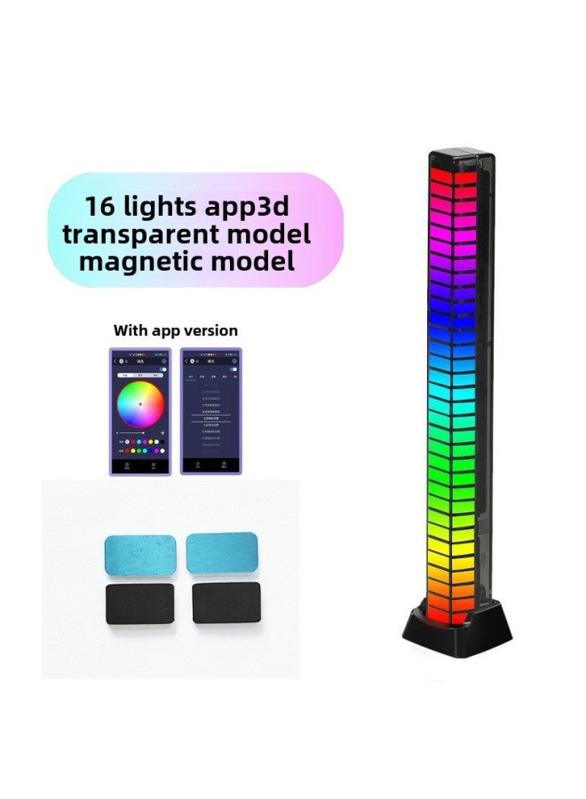 إسكدنيا ضوء مغناطيسي للتحكم الصوتي RGB مع جهاز التقاط الصوت LED للكمبيوتر وإضاءة السيارة وموسيقى الإيقاع - اللون: 16 مصباحًا شفافًا 3DAPP - الأبعاد: شحن مغناطيسي - Image 1