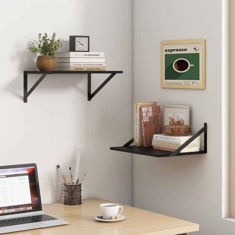 Fun Memories Deep Floating Shelves for Wall, 12 Inch Deep Black Floating Shelves Set of 2, 16" W x 12" D Wall Shelf, Wide Display Ledges Shelves for Bedroom, Bathroom, 12 Deep Bookshelf Wall Mounted - Image 2
