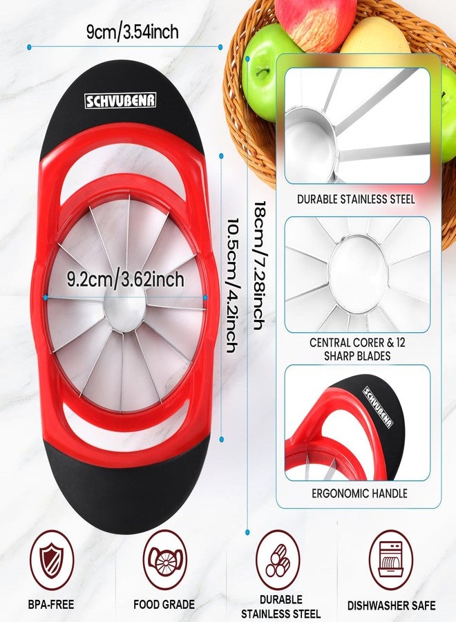 SCHVUBENR قطاعة تفاح SCHVUBENR مقاس 3.5 بوصة مزودة بـ 12 شفرة حادة - قطاعة تفاح احترافية - أداة تقشير تفاح من الفولاذ المقاوم للصدأ - قطاعة وأداة تقشير تفاح فائقة الحدة - تقطيع التفاح بسهولة (أحمر) - Image 3