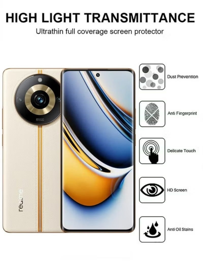 Ocean 2 PCS Screen Tempered Film for Realme 11 Pro Plus 5G, 9H Hardness Tempered Glass, 3D Curved Film HD Anti-Fingerprint Protector Film Anti-Scratch Bubble Free Screen Protective Cover, Black/Clear - Image 2
