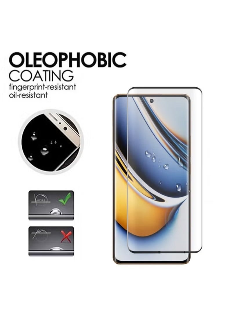 Ocean 2 PCS Screen Tempered Film for Realme 11 Pro Plus 5G, 9H Hardness Tempered Glass, 3D Curved Film HD Anti-Fingerprint Protector Film Anti-Scratch Bubble Free Screen Protective Cover, Black/Clear - Image 4