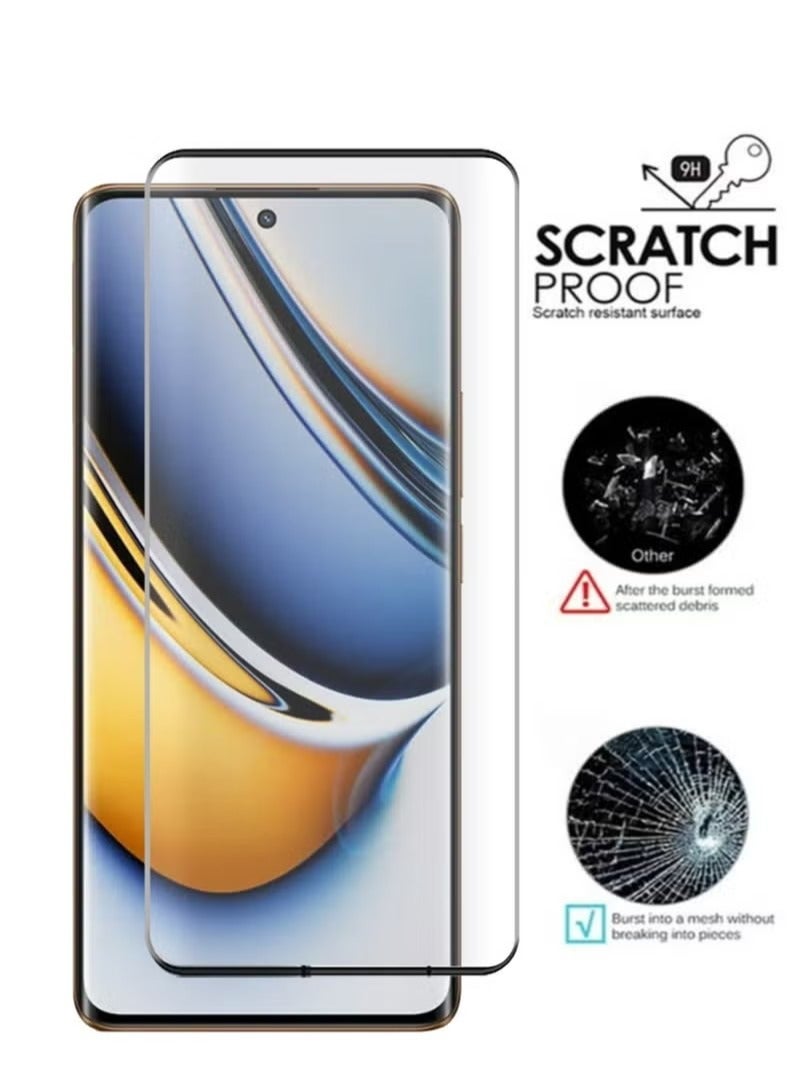 Ocean 2 PCS Screen Tempered Film for Realme 11 Pro Plus 5G, 9H Hardness Tempered Glass, 3D Curved Film HD Anti-Fingerprint Protector Film Anti-Scratch Bubble Free Screen Protective Cover, Black/Clear - Image 3