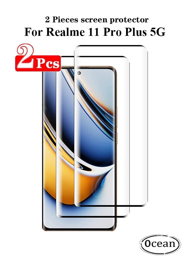 Ocean 2 PCS Screen Tempered Film for Realme 11 Pro Plus 5G, 9H Hardness Tempered Glass, 3D Curved Film HD Anti-Fingerprint Protector Film Anti-Scratch Bubble Free Screen Protective Cover, Black/Clear - Image 1