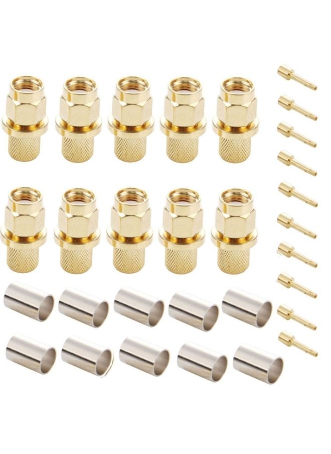 BURAQ 10 PCS LMR300 5D-FB Gold Plated RP-SMA Male Plug Pin Crimp RF Connector Adapter  - Image 1