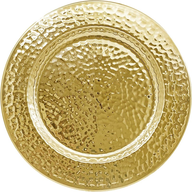 Brightalk 13Inch Stainless Steel Hammered Charger Plates Gold Dinner Plate Chargers Set of 6 Round Server Ware Charger Plate - Image 1