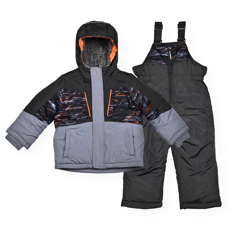 Arctic Quest Boys' Bib Snow Pants and Ski Jacket Water-Resistant Snowsuit For Kids Winter Hooded Jacket, Slate, 4 - Image 1