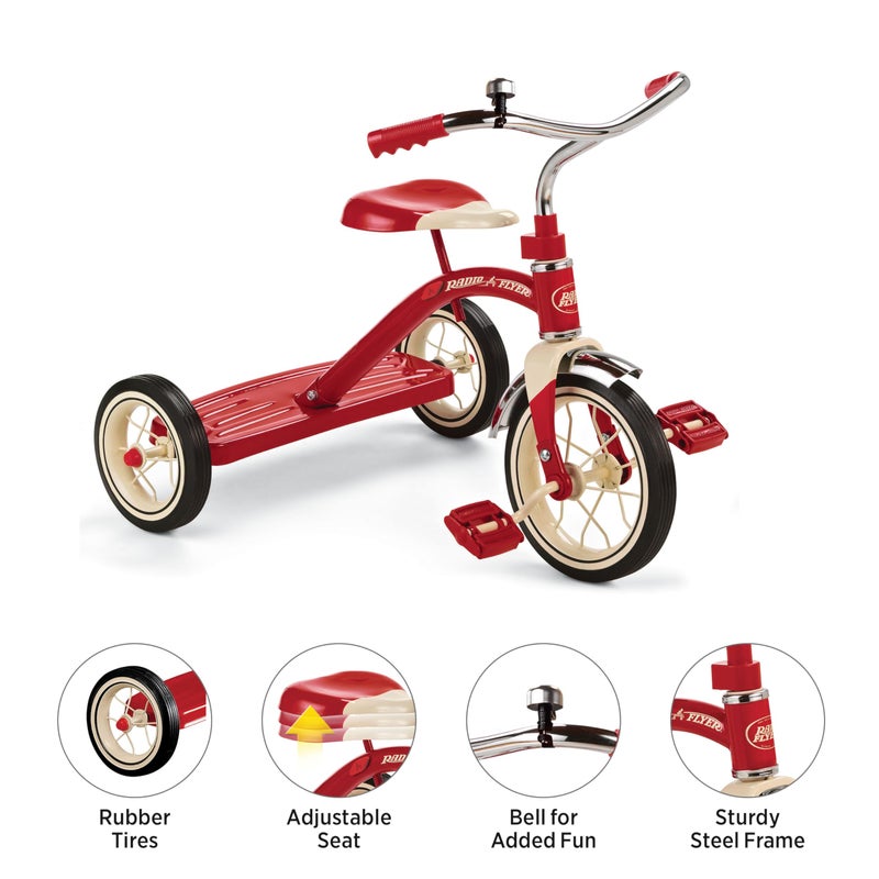 Radio Flyer Classic 10 Inch Toddler Tricycle with Rubber Tires and Steel Frame, Red - Image 4