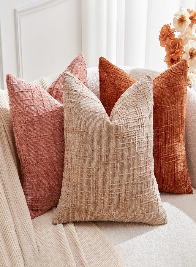 GriNeed Throw Pillow Covers Burnt Orange Set of 2 20x20 Inch Pillow Covers, Soft Chenille Fall Decorative Cases for Couch Sofa Bed Living Room, Home Neutral Decor, Modern Farmhouse Cushion Covers - Image 3