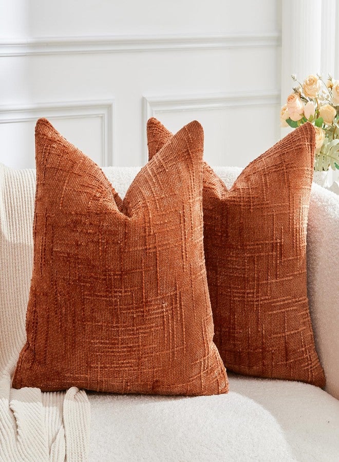 GriNeed Throw Pillow Covers Burnt Orange Set of 2 20x20 Inch Pillow Covers, Soft Chenille Fall Decorative Cases for Couch Sofa Bed Living Room, Home Neutral Decor, Modern Farmhouse Cushion Covers - Image 1