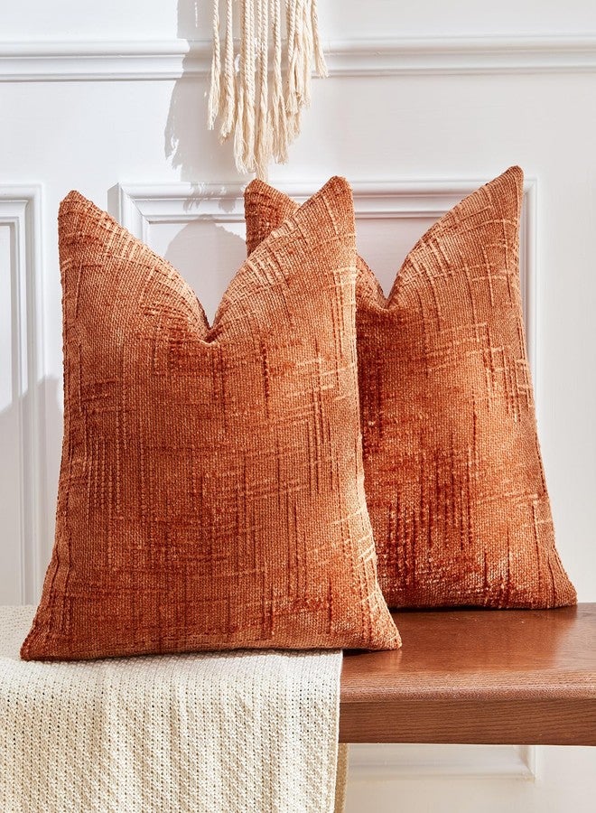 GriNeed Throw Pillow Covers Burnt Orange Set of 2 20x20 Inch Pillow Covers, Soft Chenille Fall Decorative Cases for Couch Sofa Bed Living Room, Home Neutral Decor, Modern Farmhouse Cushion Covers - Image 2