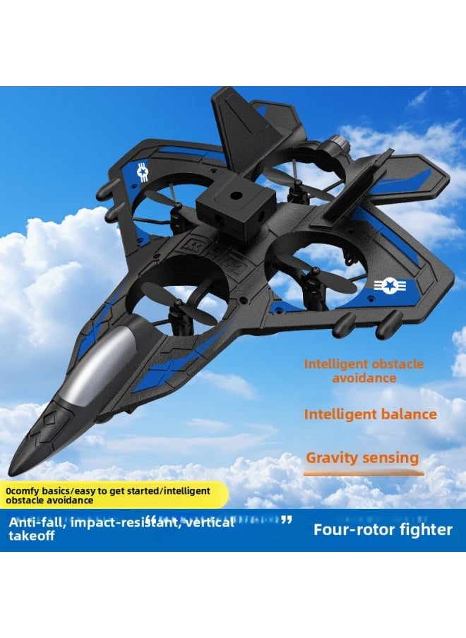 Generic - Four-rotor Remote Control Aircraft Obstacle Avoidance Foam Fighter Children Fixed-wing Drone Toy Aircraft With Lights-Color:Zy-906 Blue + Obstacle Avoidance + Height Setting + Colored Lights - Image 1