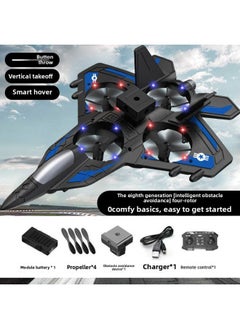 Four-rotor Remote Control Aircraft Obstacle Avoidance Foam Fighter Children Fixed-wing Drone Toy Aircraft With Lights-Color:Zy-906 Blue + Obstacle Avoidance + Height Setting + Colored Lights
