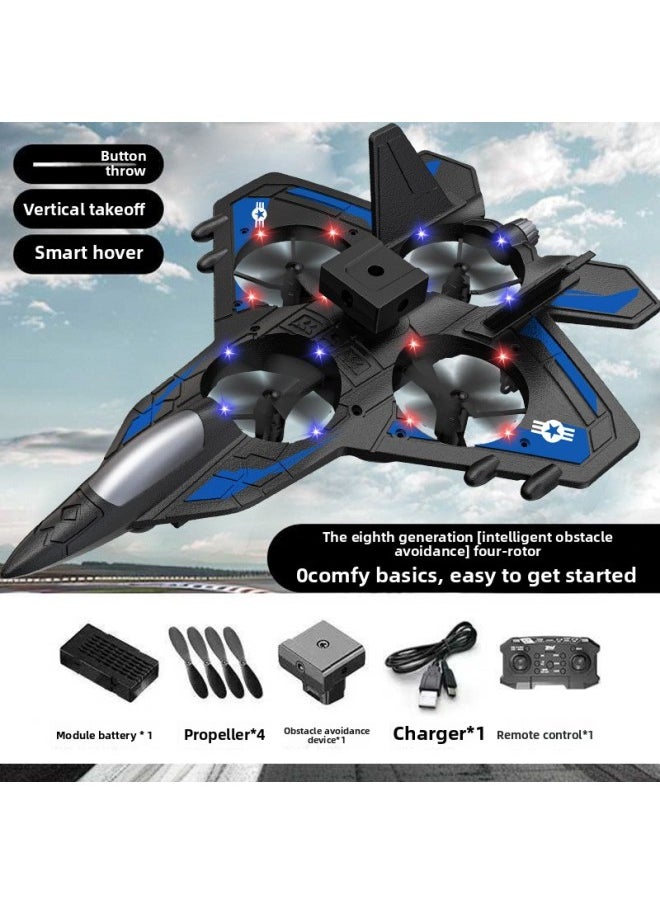 Generic - Four-rotor Remote Control Aircraft Obstacle Avoidance Foam Fighter Children Fixed-wing Drone Toy Aircraft With Lights-Color:Zy-906 Blue + Obstacle Avoidance + Height Setting + Colored Lights - Image 1