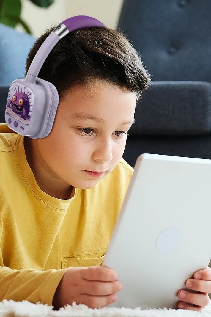 Porodo Soundtec Yotowave Kids Wireless Headphone with Soft & Breathable Cushion and Safe Volume Limit / 25H Playtime / V5.4 Bluetooth / Crisp & Gentle Audio / Skin Friendly Material /On Ear Headphone for Girls-Purple - Image 3
