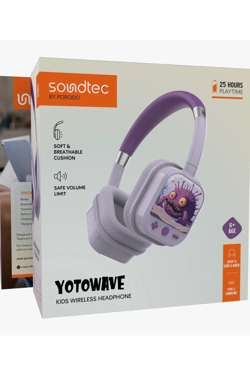 Porodo Soundtec Yotowave Kids Wireless Headphone with Soft & Breathable Cushion and Safe Volume Limit / 25H Playtime / V5.4 Bluetooth / Crisp & Gentle Audio / Skin Friendly Material /On Ear Headphone for Girls-Purple - Image 4