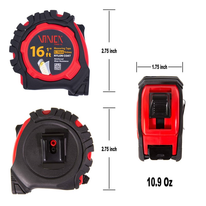 VINCA Tape Measure, TPMA-16 16Feet with Fraction, Nylon Coated Matte Finished Blade - Image 2