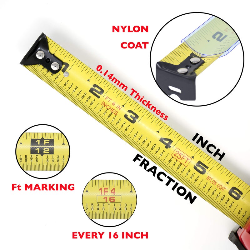 VINCA Tape Measure, TPMA-16 16Feet with Fraction, Nylon Coated Matte Finished Blade - Image 3