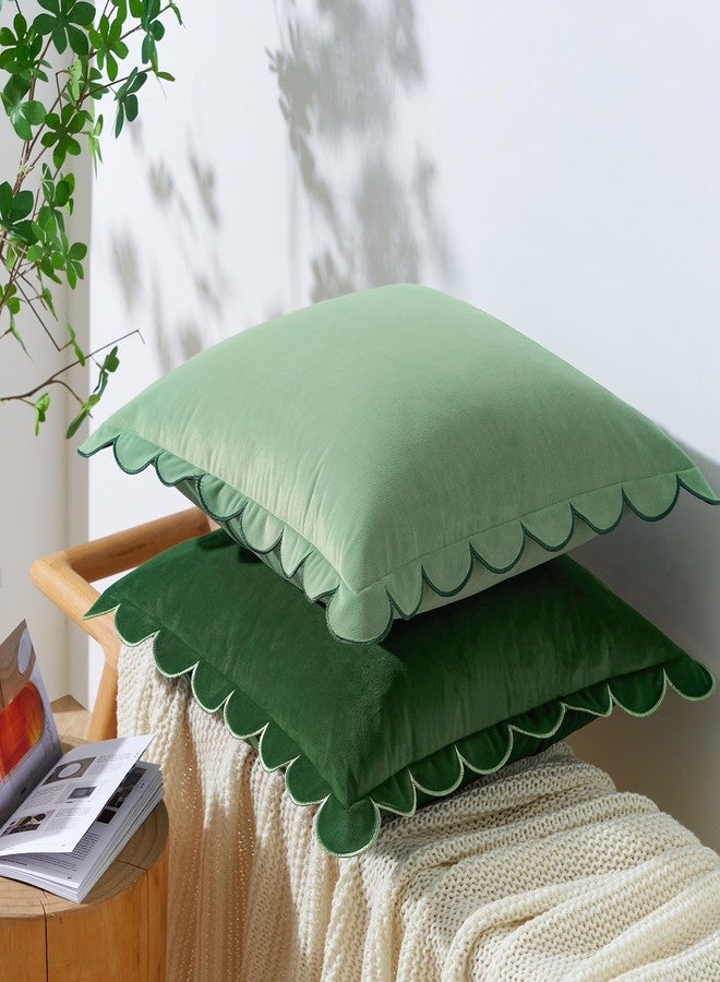 MONDAY MOOSE Decorative Throw Pillow Covers Cushion Cases, Set of 2 Soft Velvet Scalloped Round Edge Designs, Mix and Match for Home Decor, Pillow Inserts Not Included (Green/Light Green, 20x20 inch) - Image 3