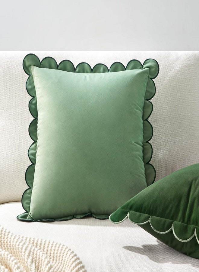 MONDAY MOOSE Decorative Throw Pillow Covers Cushion Cases, Set of 2 Soft Velvet Scalloped Round Edge Designs, Mix and Match for Home Decor, Pillow Inserts Not Included (Green/Light Green, 20x20 inch) - Image 4