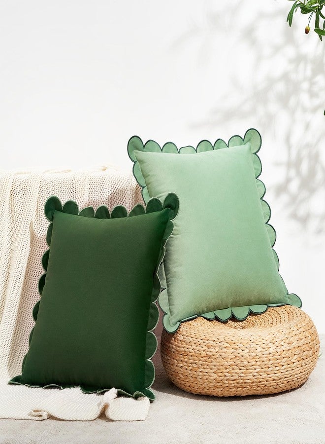 MONDAY MOOSE Decorative Throw Pillow Covers Cushion Cases, Set of 2 Soft Velvet Scalloped Round Edge Designs, Mix and Match for Home Decor, Pillow Inserts Not Included (Green/Light Green, 20x20 inch) - Image 2