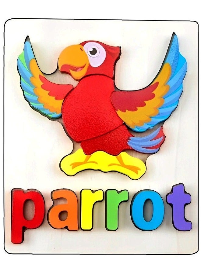 Colorful Wooden 3D Puzzles, Shape Design with Names, Teacher Parents Early Learning Support Tools, Attractive Colors and Patterns, Montessori Motor Skill Develop Toys, Ideal Kids Gift (Parrot Shape) - Image 1