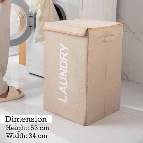 ZOVIRA 75L Laundry Basket for Clothes Non Woven Laundry Bin Laundry Bags for Clothes Freestanding Clothes Storage Organizer for Bedroom Basket for Clothes Cloth Bin Bag (Beige) - Image 4