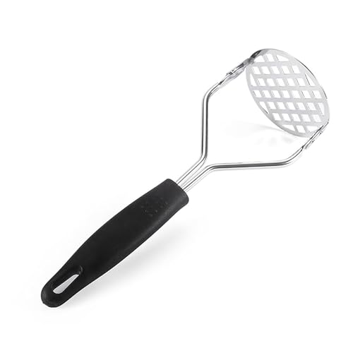 DORMICO® Potato Masher-Food-Grade Stainless Steel Vegetable Masher with Non-Slip Heat Resistant Handle-Large Round Press Plate Kitchen Gadget for Mashed Potatoes, Pav Bhaji, Fruits & Baby Food, Black - Image 1