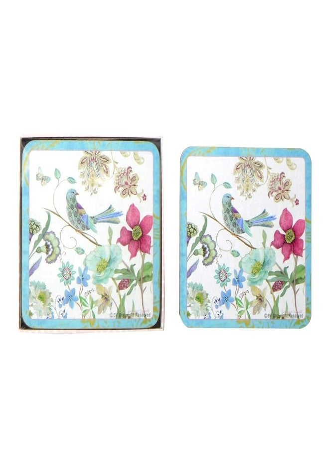 Lightahead Set of 4 MDF Wood Square Coasters for Tea Coffee Cups Mugs Drinks Glass, Spring Bird Design in a Gift Box (Blue) - Image 1
