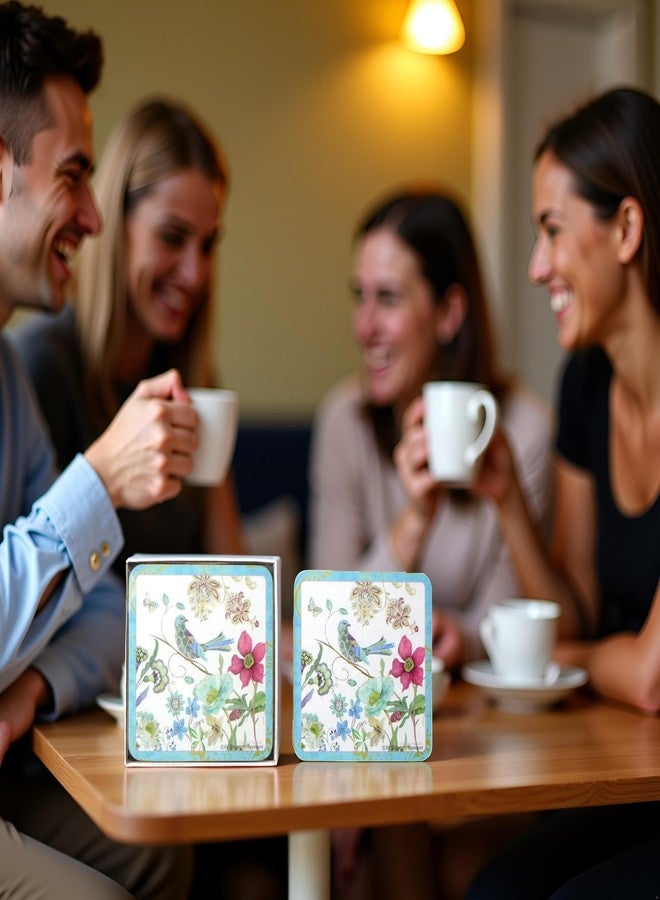 Lightahead Set of 4 MDF Wood Square Coasters for Tea Coffee Cups Mugs Drinks Glass, Spring Bird Design in a Gift Box (Blue) - Image 3
