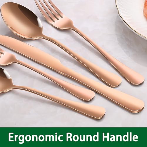 Dehov Rose Gold 24 PCS Flatware Sets With Steak Knives Service For 4 Person,Copper Eating Untensils Set For Kitchen,Silverware Set Includes Knife Spoon And Fork Set - Image 3