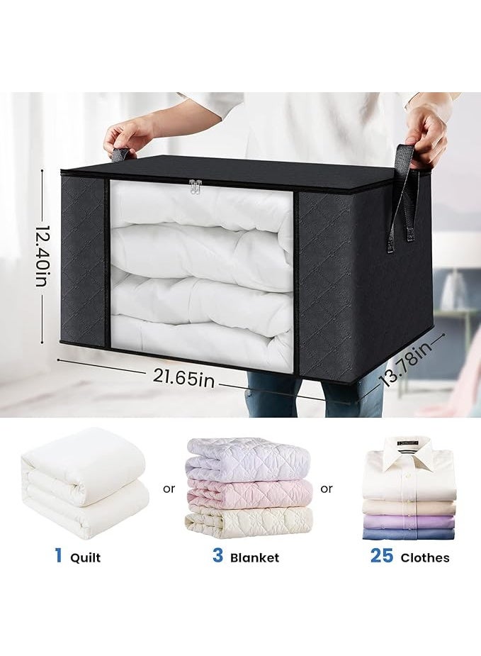 DUNISO 4 Pcs Large Storage Bags，Clothes Organizer with Handles and Zippers，Heavy-Duty Foldable Organizers with Visualization Window，Breathable and Moisture-proof，for Storing Duvet Covers, Blankets, Clothing, and Household Items,55*35*32cm,Black - Image 2
