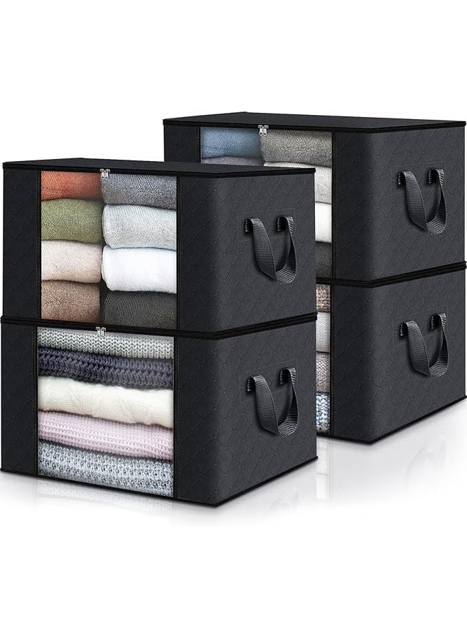 DUNISO 4 Pcs Large Storage Bags，Clothes Organizer with Handles and Zippers，Heavy-Duty Foldable Organizers with Visualization Window，Breathable and Moisture-proof，for Storing Duvet Covers, Blankets, Clothing, and Household Items,55*35*32cm,Black - Image 1